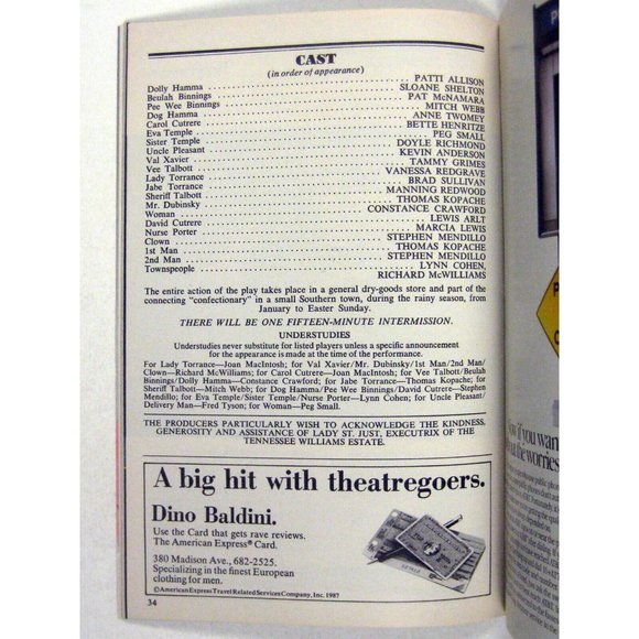 Orpheus Descending Playbill Opening Night September 1989 Redgrave Musty Smell - Picture 5 of 7